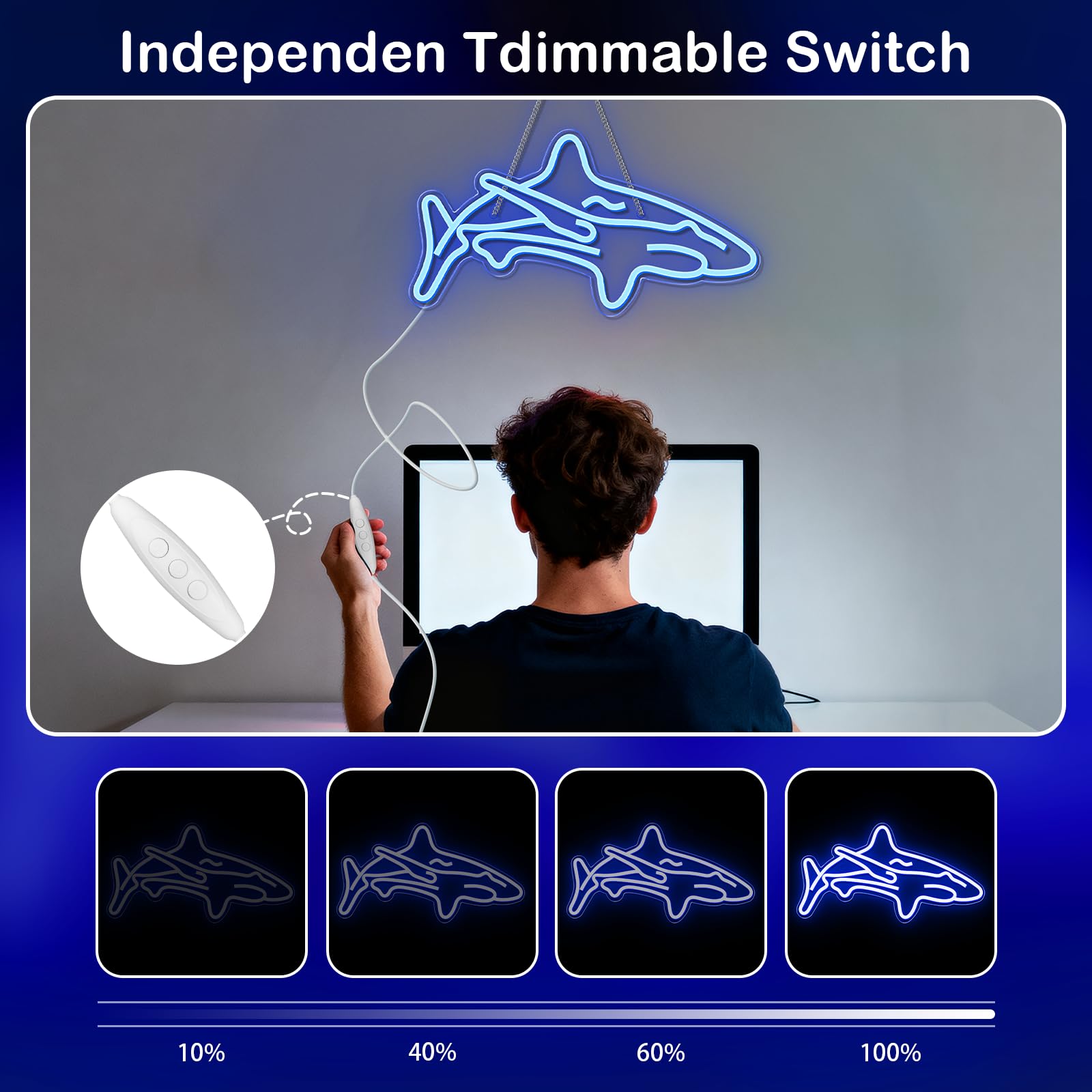 Hai Led Leuchtreklame für Schlafzimmer Blaue Leuchtschilder Wanddekoration Acryl Einzigartig Nachtlicht für Jungen Geschenke Wohnzimmer Bar Partyzubehör