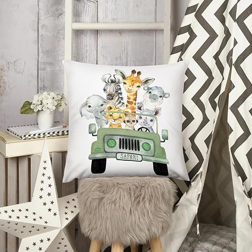 Miniatura 3 de Funda de almohada decorativa para bebé niño y niña, diseño de safari con diseño de camión de animales de safari, funda de cojín de selva,