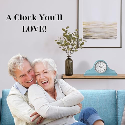 Miniatura 7 de Reloj de repisa a pilas  Reloj de manto de madera, rústico verde azulado para decoración de sala de estar, sobre chimenea, oficina, estante y