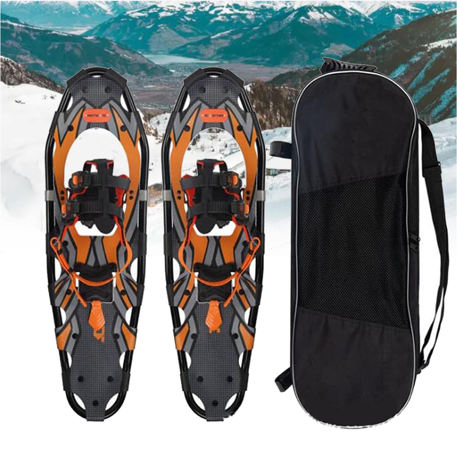 Set Racchette da Neve Leggere per Donna Uomo, Racchette da Neve per Terreno In Alluminio, Attacchi a Cricchetto Regolabili con Borsa per Il Trasporto, Racchette da Neve per Terreni Rotolanti,25inch