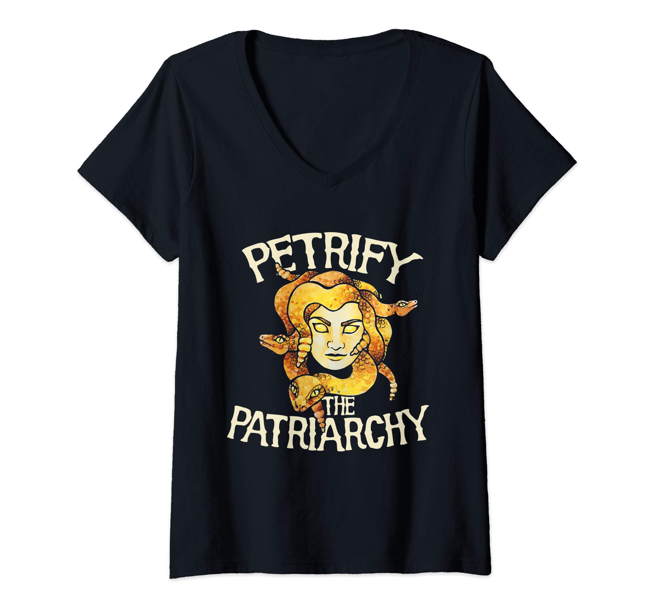 Womens Petrify the Patriarchy Medusa artwork V-Neck T-Shirt