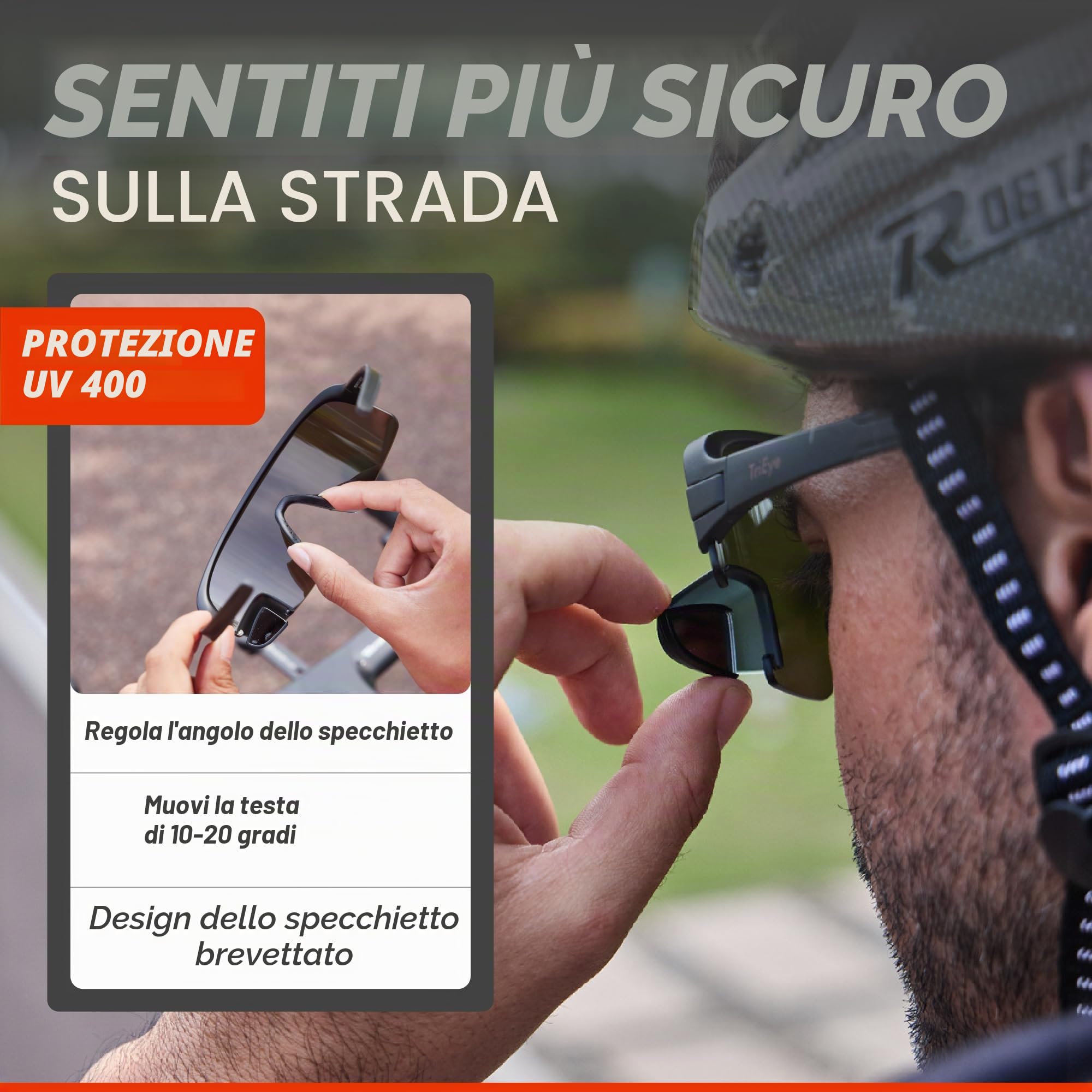TriEye Occhiali da ciclismo da uomo e da donna con specchietto retrovisore – fotocromatici UV400 – Occhiali sportivi antivento per bici da corsa e mountain bike