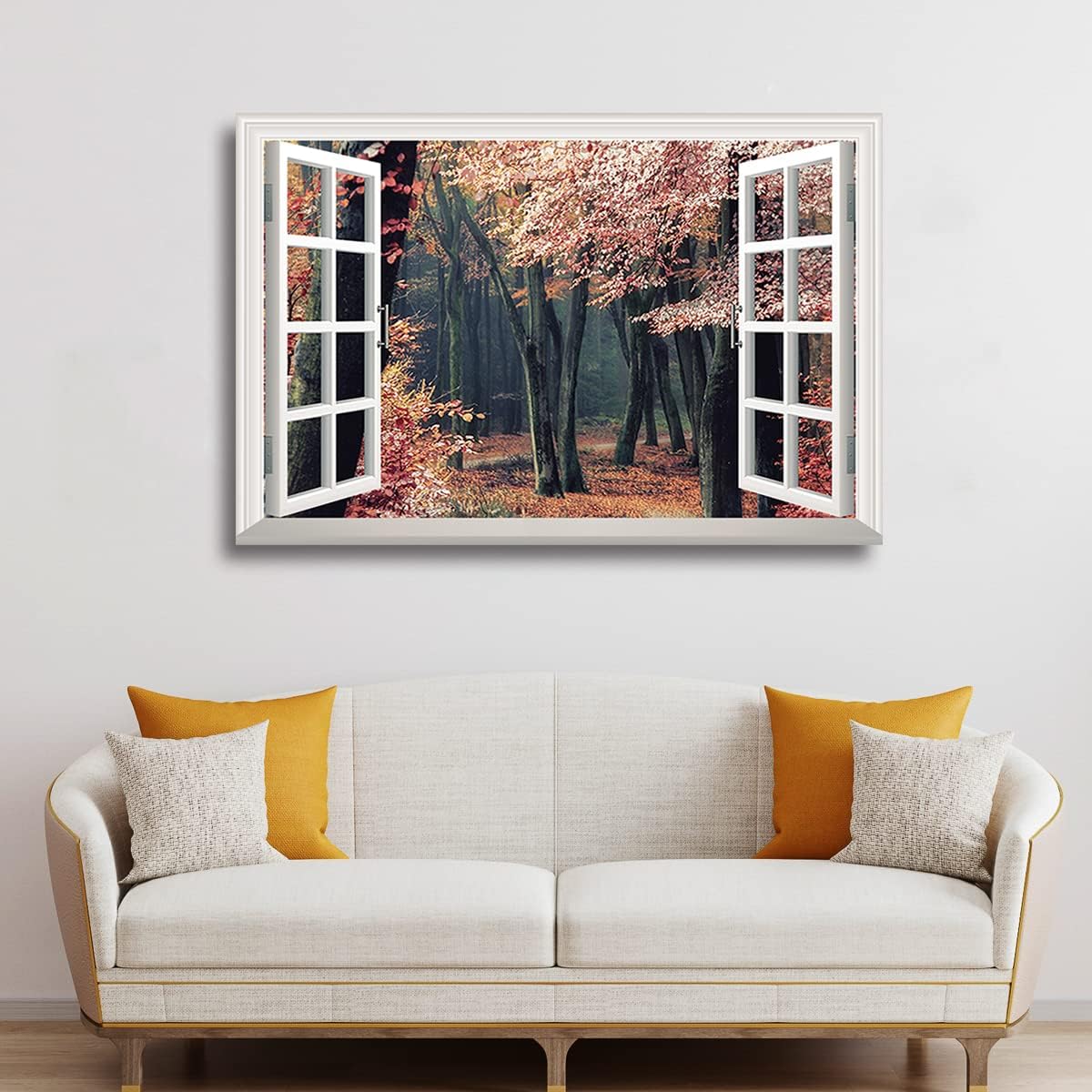 Renditions Gallery Nature Wall Art Fake Window View Prints for Home Autumn Season Forest Trail Hanging Artwork for Bedroom Living Room Office Wall Decor - 32"X48" LT04