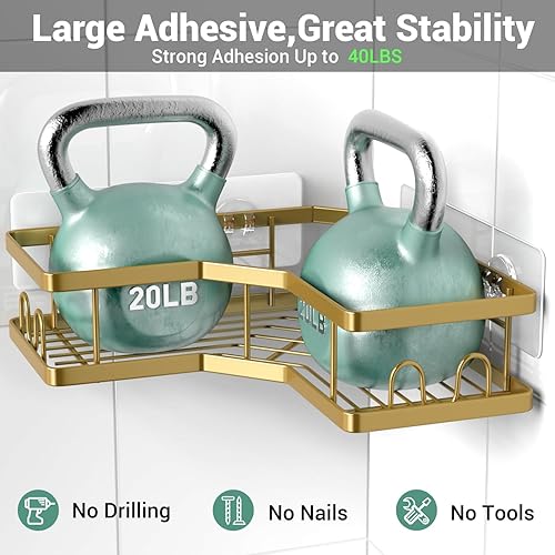 Miniatura 4 de AKTECKE Organizador de ducha de esquina para baño, estantes adhesivos para bañera, paquete de 3 estantes de ducha sin perforaciones para ducha