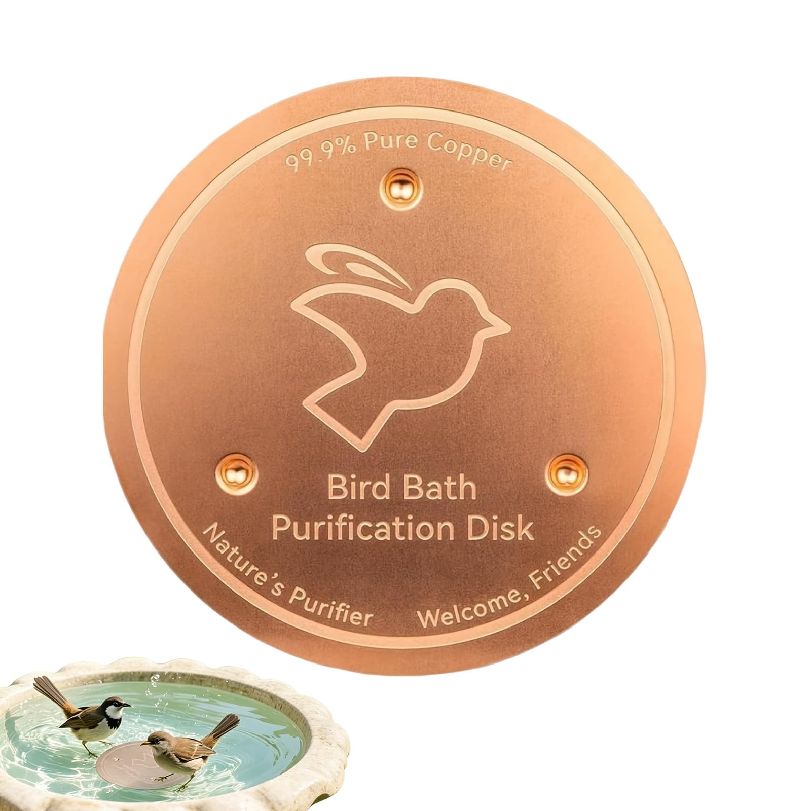 QhgPnt Copper Disc for Bird Bath,Bird Bath Copper Disk, Bird Shaped Copper Plate and Desktop Decor Disk, Natural Patina Copper Bird Ornament for Home Decoration for Keeping Birdbath Water Fresh