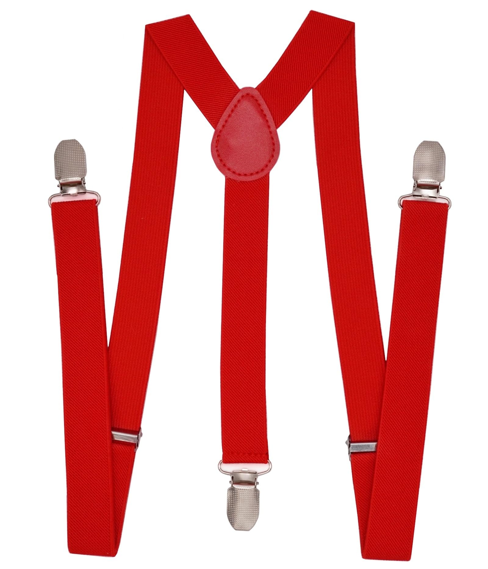 WannGe Mens Suspenders 1" Inch Elastic Adjustable Y-Back Clip-on Suspender - Red