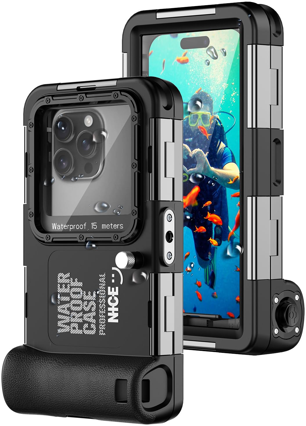 Hllhunkhe Unterwasser Handyhülle IP68 15m/50ft wasserdichte Handyhülle für iPhone 17 16 15 14 13 12 11 Pro Max/XS/X, Professionelle Tauchen Schwimmen Foto & Video, Outdoor-Schwimmen,Schwarz