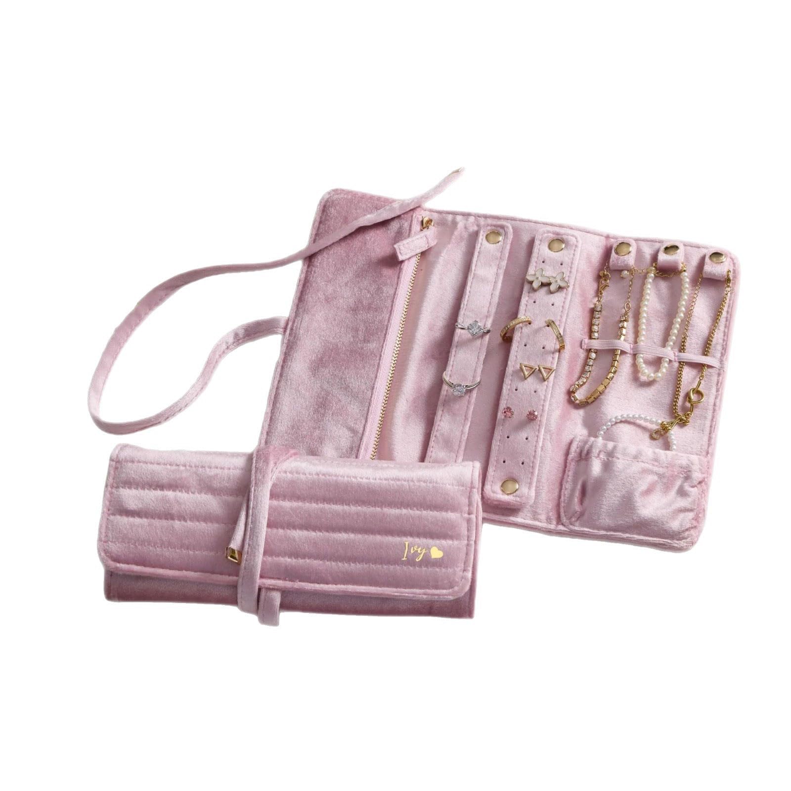 Xjdzineq Flocking Jewelry Multi-Compartment Storage for Rings Earrings Necklaces Travel Wedding Foldable Jewelry Travel Pouches