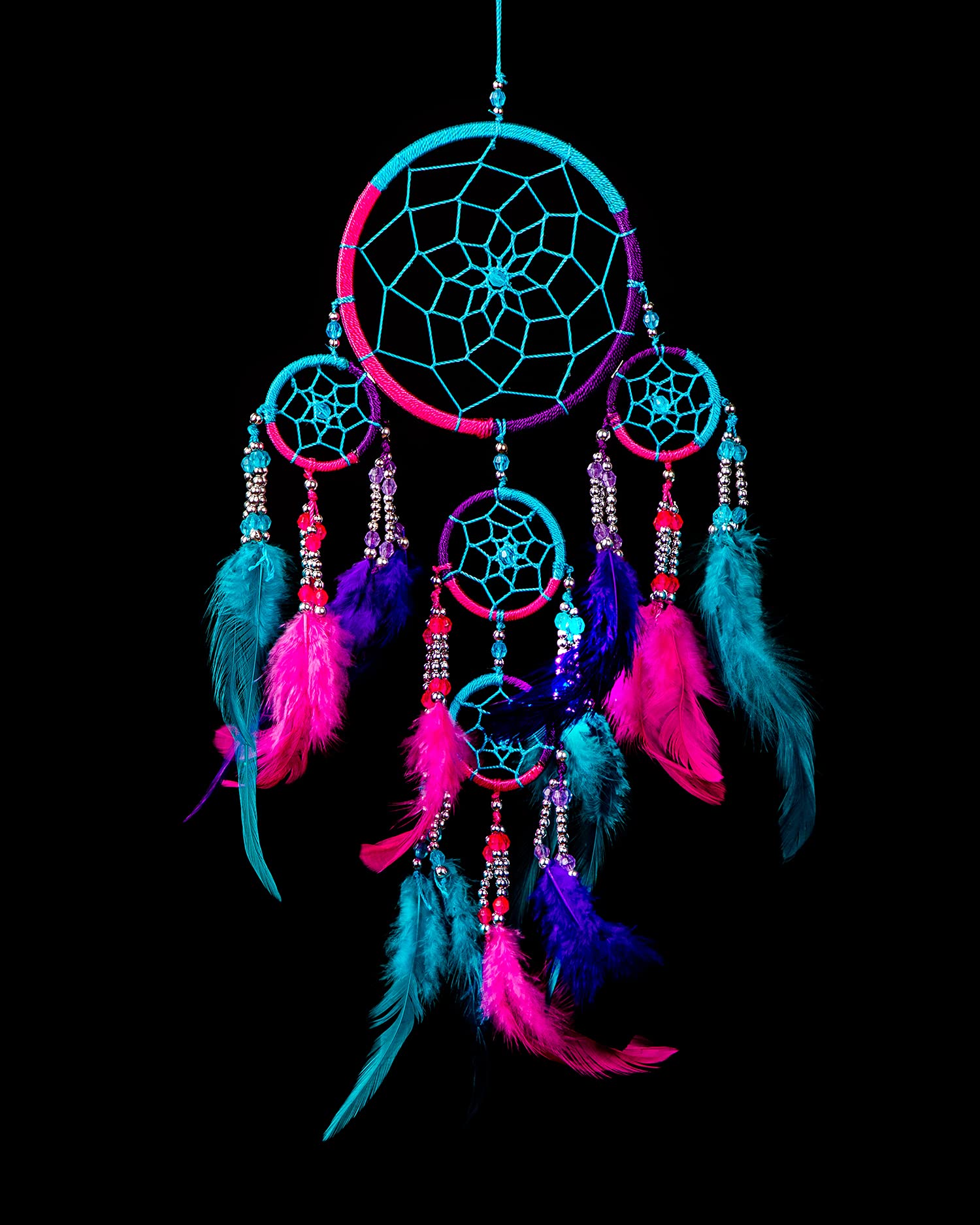 Pink Pineapple Small Handmade Bohemian Dream Catcher Ethical Hanging Dreamcatcher Wall Art with Aqua Blue - Image 3