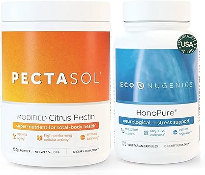 مجموعة مكملات صحة الدماغ ecoNugenics من ألياف البكتين الحمضية المعدلة من PectaSol + مستخلص لحاء الماغنوليا HonoPure Nootropic Pack للنوم وتخفيف التوتر والوظيفة الإدراكية ودعم GABA