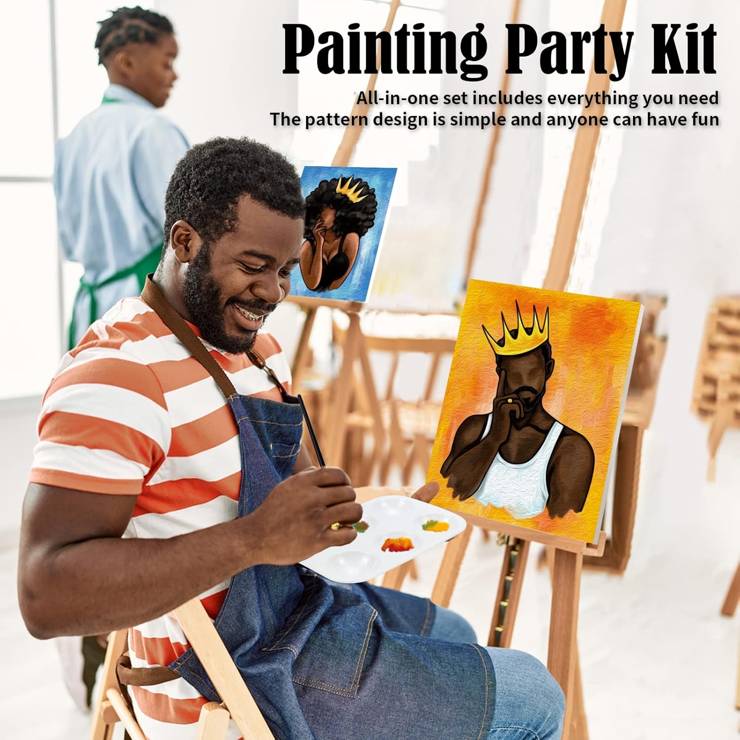 Nuberlic 2 Pack Canvas Painting Kit Bundle Love Couple Pre Drawn Canvas for Painting for Adults, Paint and Sip Party Supplies, Afro King Queen, Couples DIY Date Night Paint Activities(12x16)