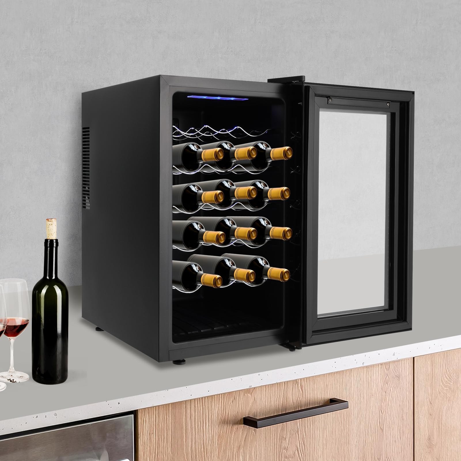 Frigorifero per vino, 18 bottiglie, 46 l, con porta in vetro