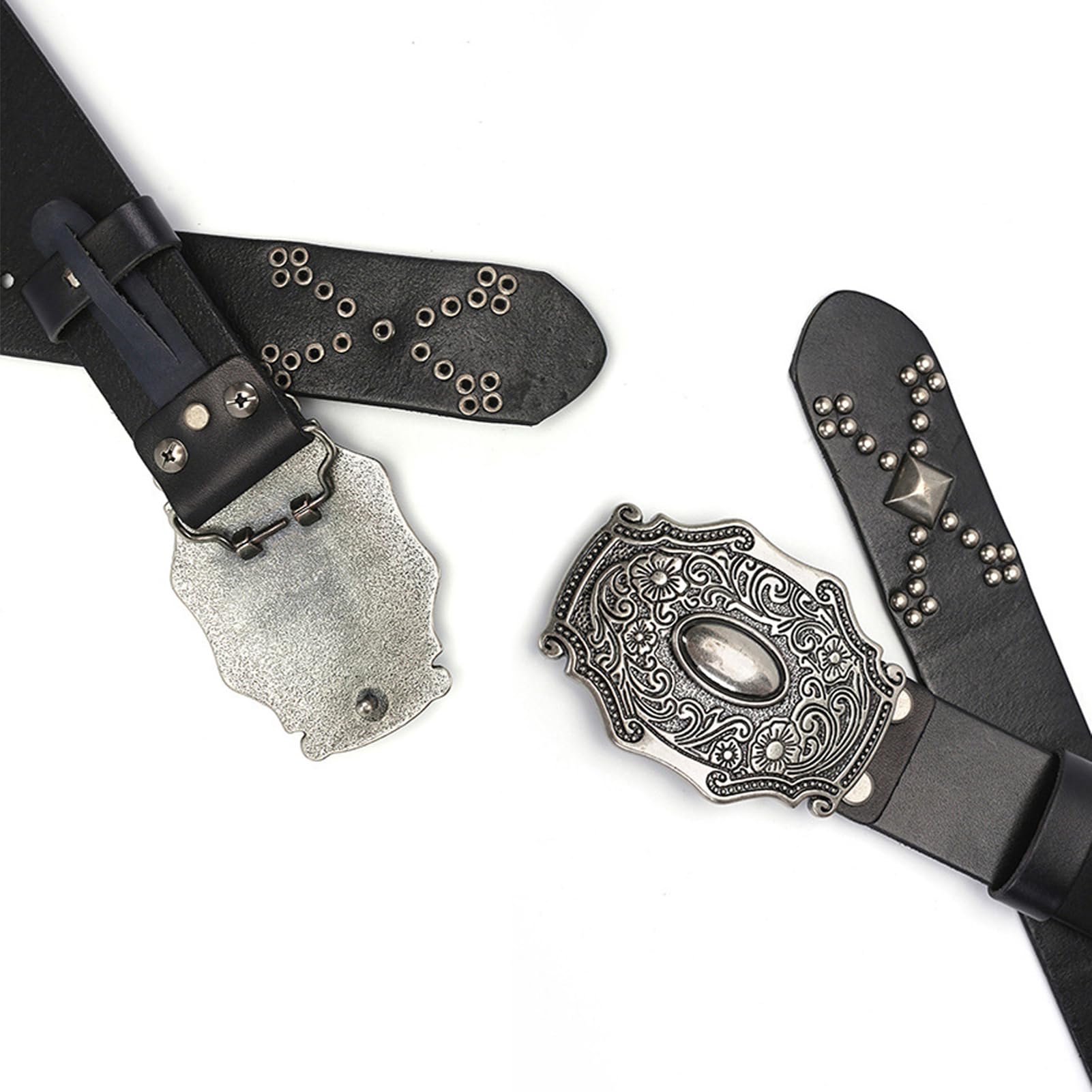 Ceinture en Cuir à Rivets Neutres Style Tendance Clouté Boucle à Griffes Réglable Style Punk Rock(115cm/waist:39", A)