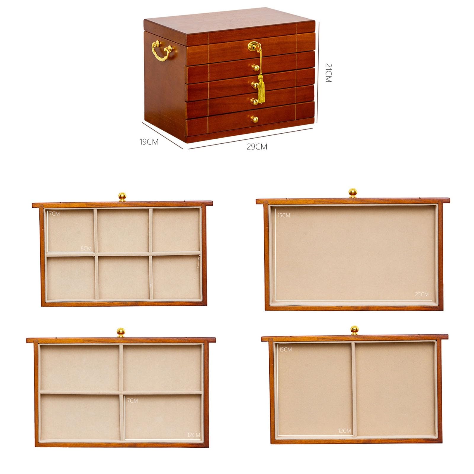 Joyero para Mujer Caja de almacenamiento joyería madera maciza vintage Collar Anillo Pendiente Organizador de Madera