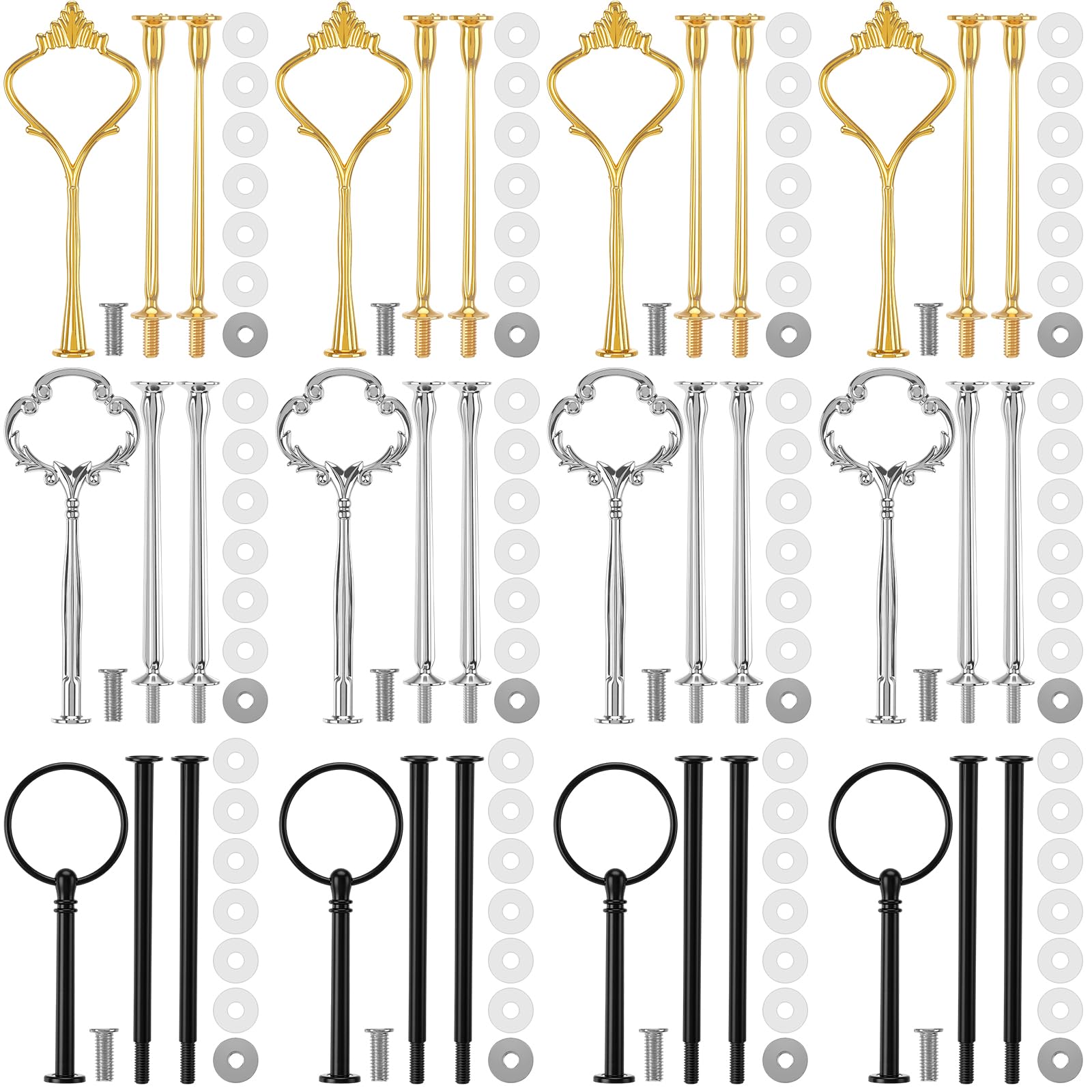 Patelai 12 Sets 3 Tiered Tray Hardware Kit,Cute,Black, Silver, Gold