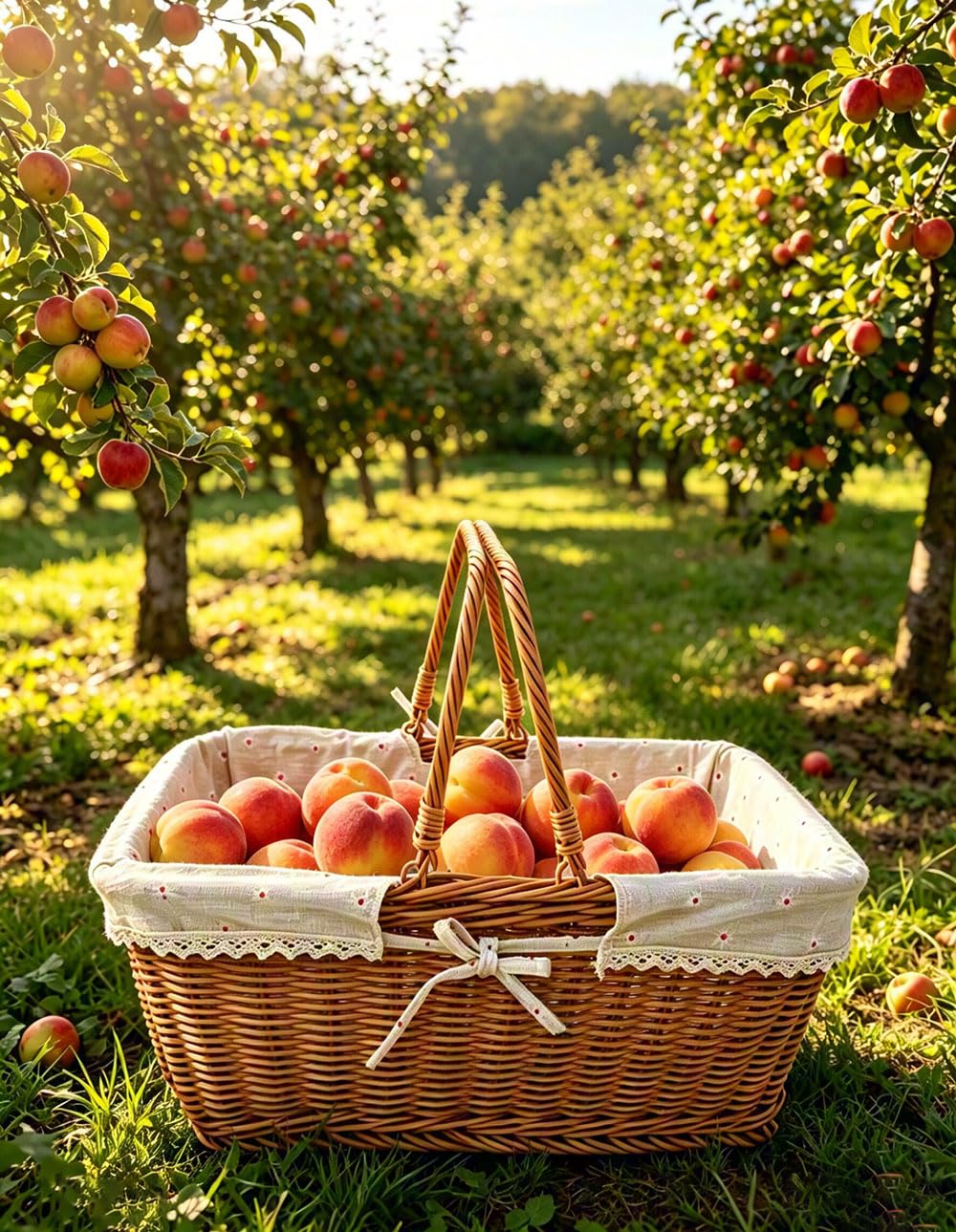 RT&BS Cesta de Mimbre para Picnic con Asa, Cesta de Mimbre para la Compra Grande con Forro, Cestas de Pascua, Cestas Reutilizables Tejidas a Mano para Picnic, Compra, Almacenamiento, Recolección (G)