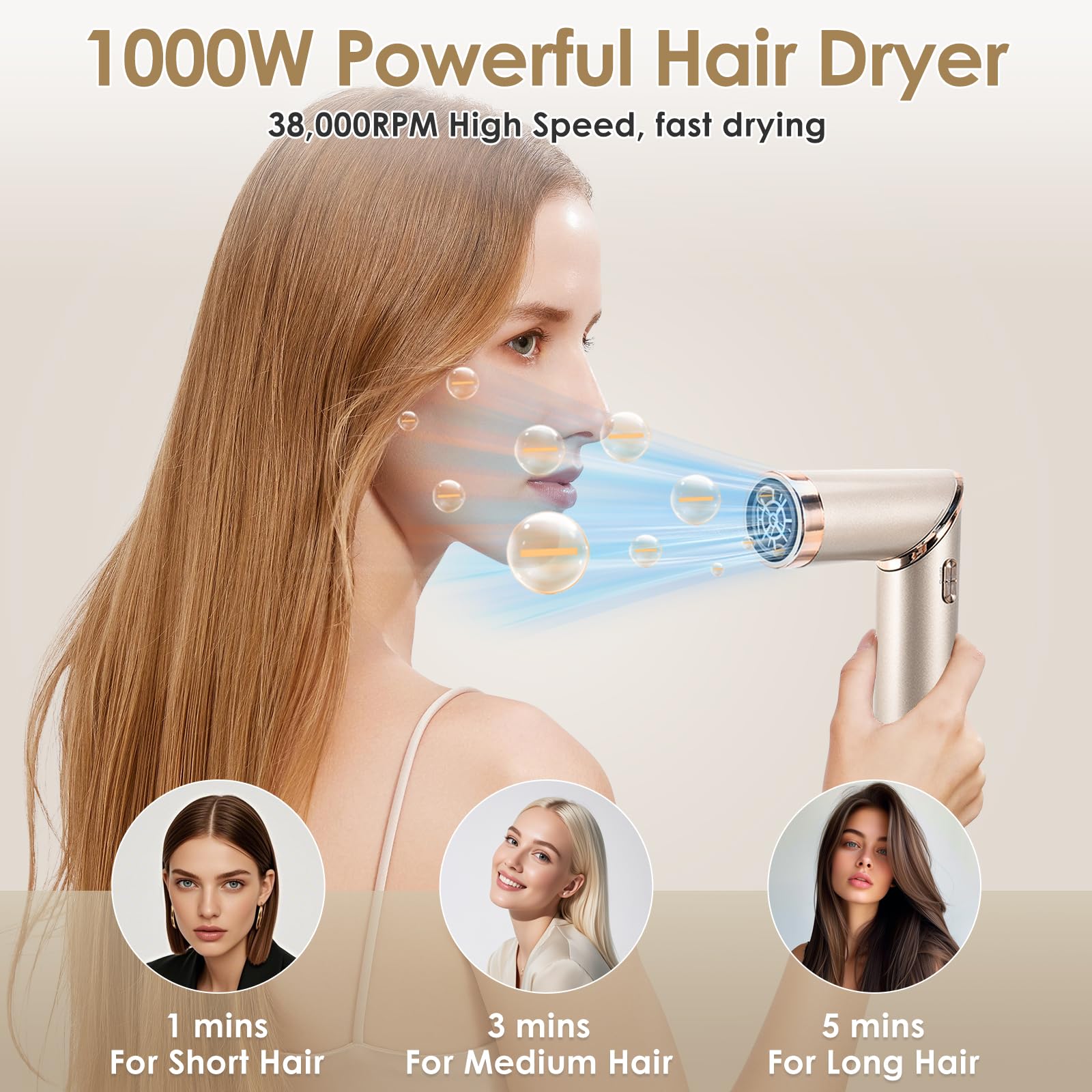 Anluomania Spazzola Asciugacapelli 5 in 1, Spazzola Ad Aria Calda 1000W, Asciugacapelli, Air Styler, Ferro Arricciacapelli Ad Aria Calda, 3 Temperatura, per Capelli Ricci, Volumizzante, Lisciante