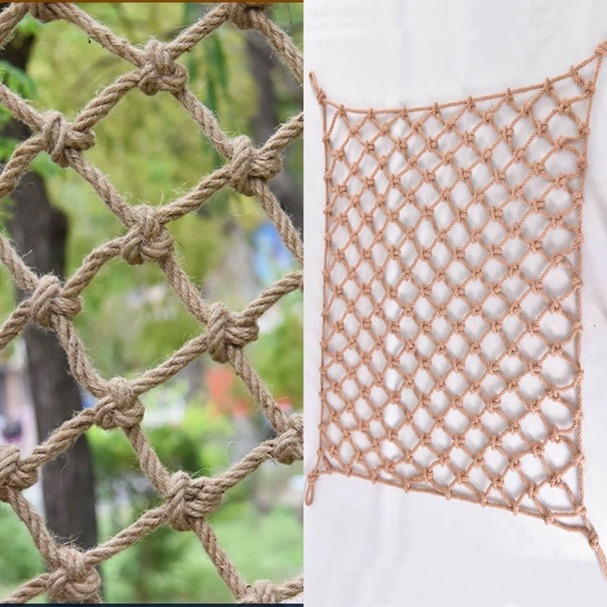 Indoor and Outdoor Decorative Rope Netting，for Photo Wall, Tools, Painting， Natural Jute Rope Net for Bars, Parties, Bookstore Decoration and Garden Plant Climbing(2Mx2M)