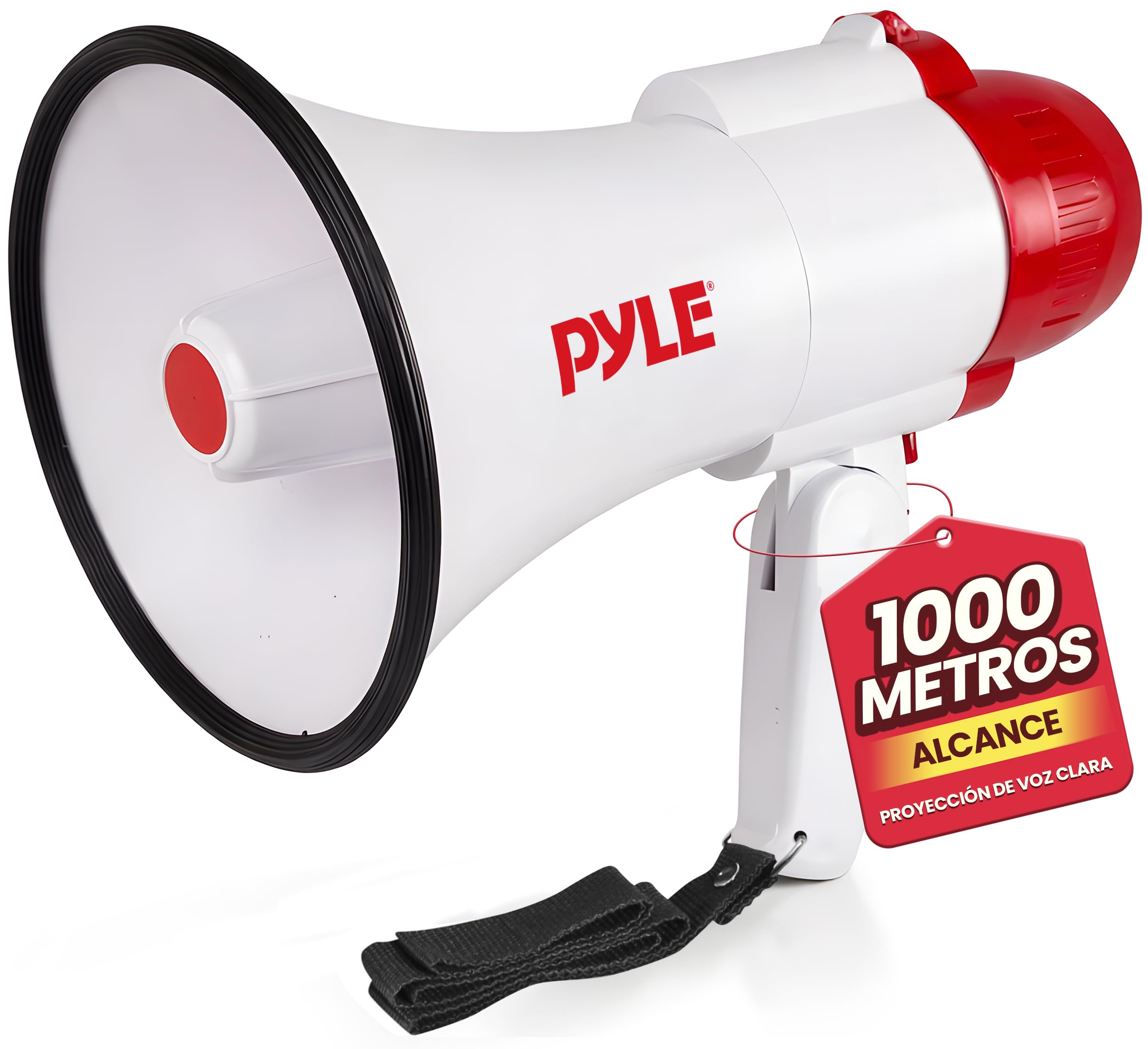 Pyle Megafono Portatil Altavoz Sirena 30V Microfono Sonido PA Mango Plegable