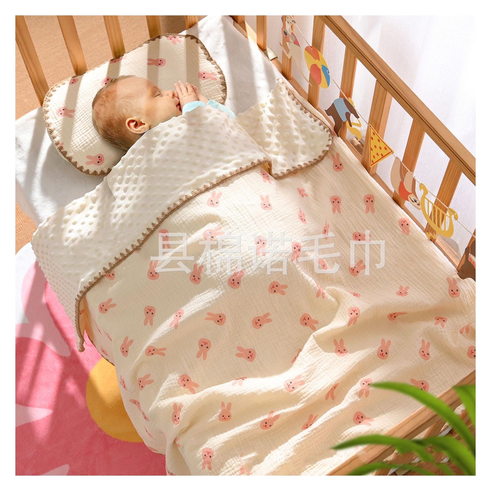 Breathable Soft Summer Cooling Baby Blanket with Cute Printing and Dotted Backing for Kindergarten Toddler (Pink Rabbit) - Image 3