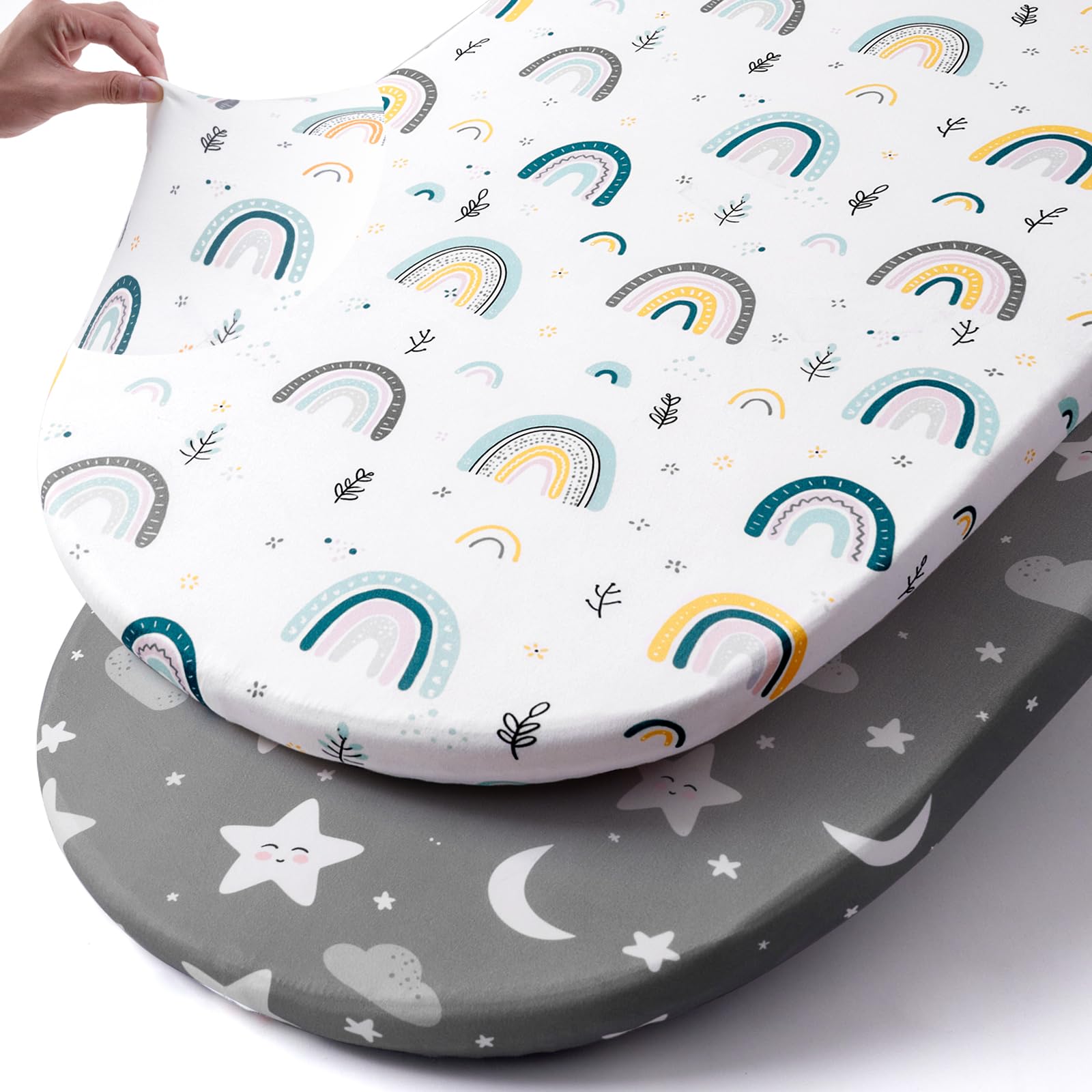Stretch Fitted Bassinet Sheet Set BROLEX 2 Pack Cradle Sheets for Bassinet Pad/Mattress,Unisex Boys Girls,Ultra Soft,Rainbow Stars