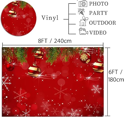 Miniatura 5 de Fondo de fotografía de vinilo rojo de 8 x 6 pies para fotografía de Navidad, fiesta de vacaciones de invierno, fondo fotográfico, Año Nuevo,