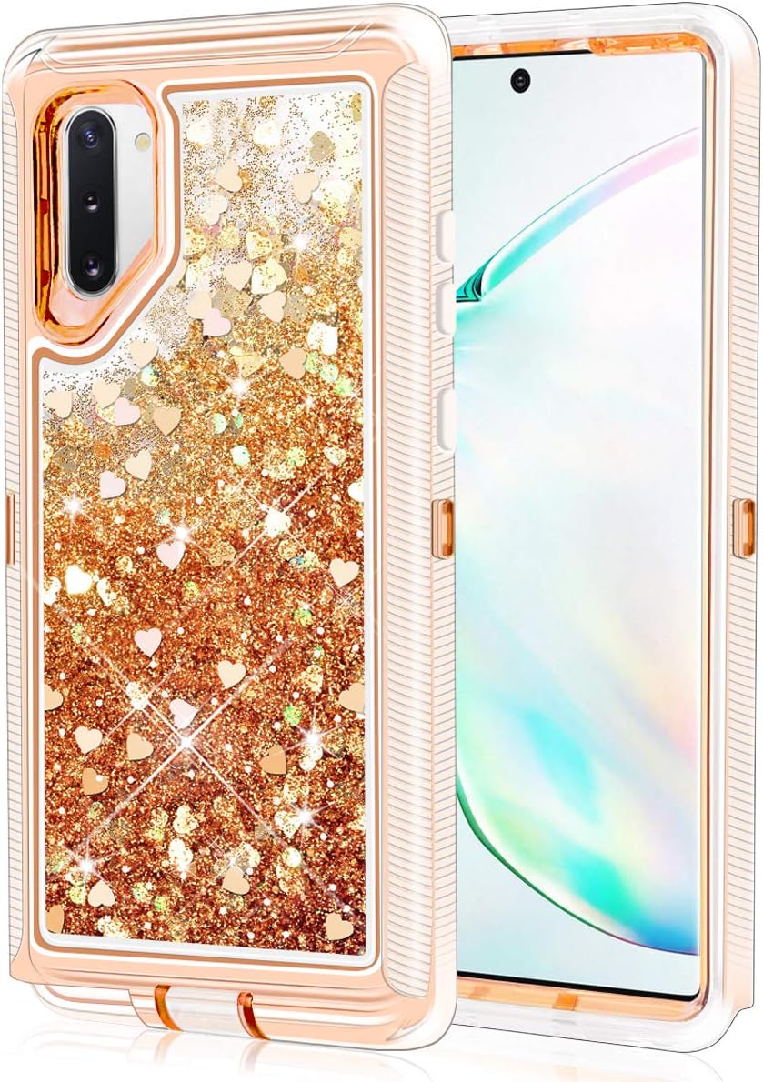 Caka Case for Galaxy Note 10 Glitter Case Liquid Bling Sparkle Shining Luxury Fashion Flowing Floating Glitter Soft TPU Clear Cute Women Girls Phone Case for Samsung Galaxy Note 10 (Love Gold)