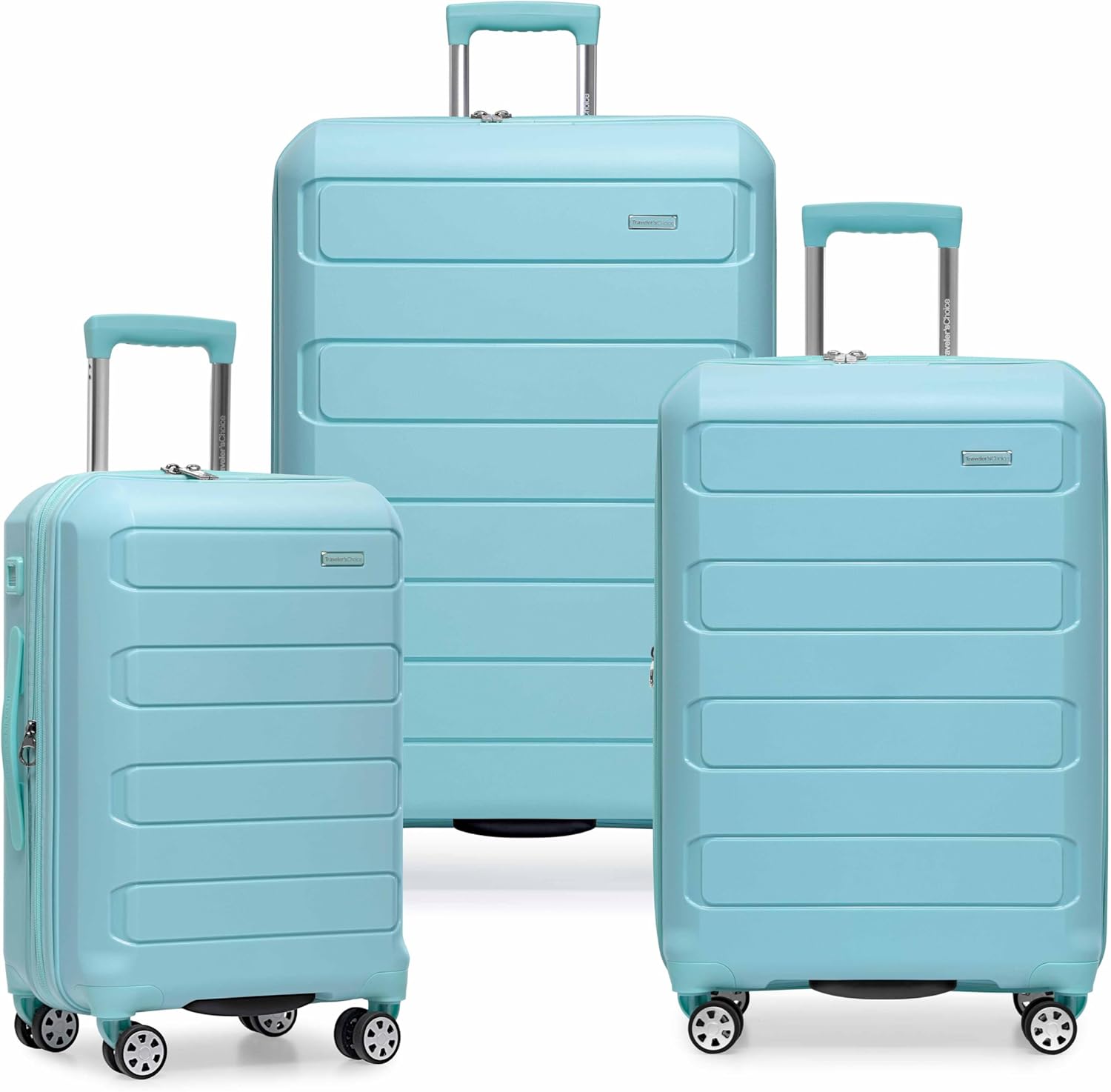 Traveler's Choice Pagosa Indestructible Hardshell Expandable Spinner Luggage, Baby Blue, 3-Piece Set (22/26/30)