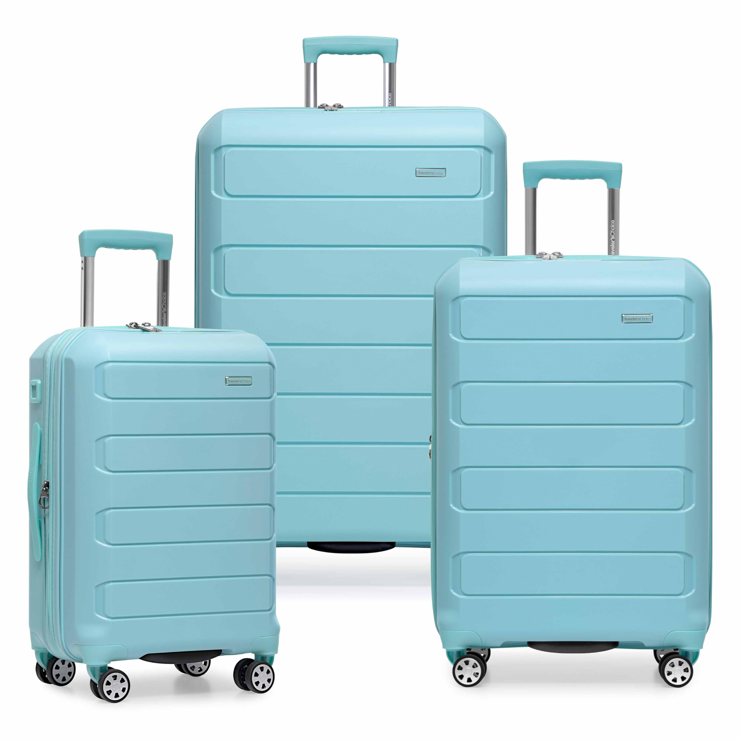 Traveler's Choice Pagosa Hardshell Expandable Luggage with Spinner Wheels, Baby Blue, 3-Piece Set (22/27/30)