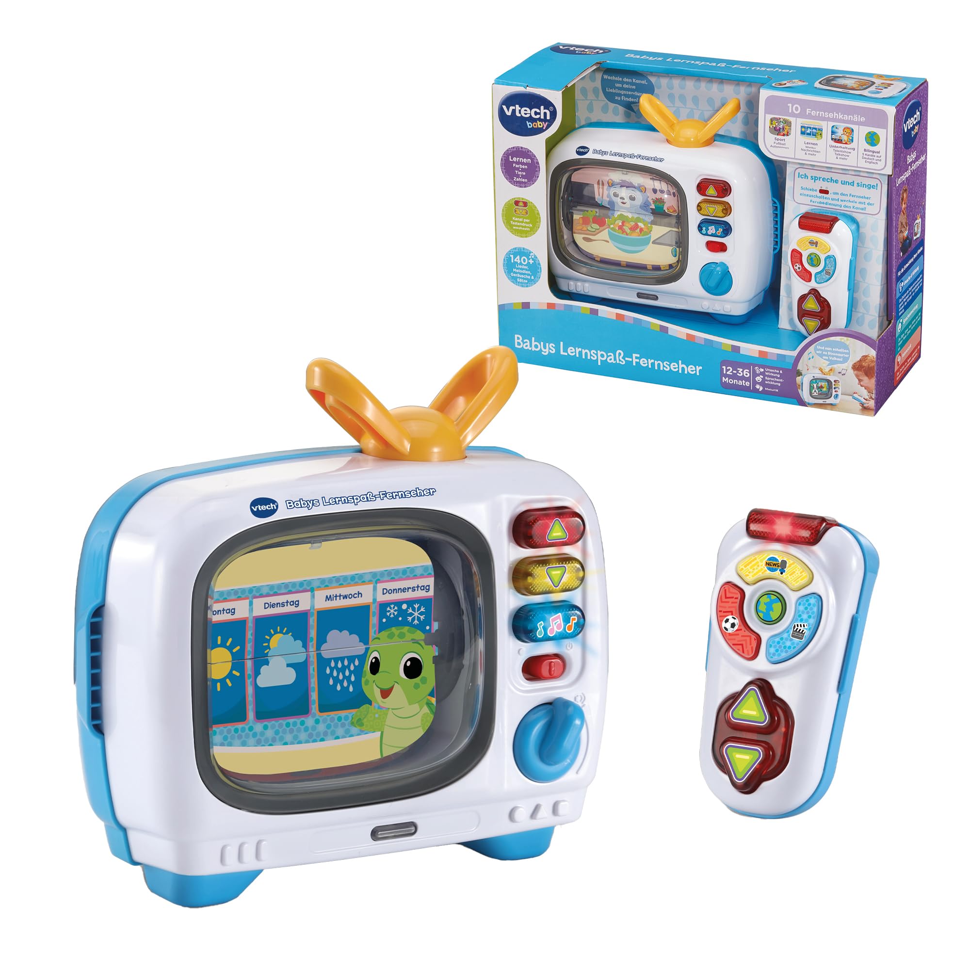 VTech Baby - Babys Lernspaß-Fernseher – Spielzeugfernseher mit Audioinhalten und verschiedenen Lernkanälen – Mit elektronischer Fernbedienung – Für Kinder von 12-36 Monaten