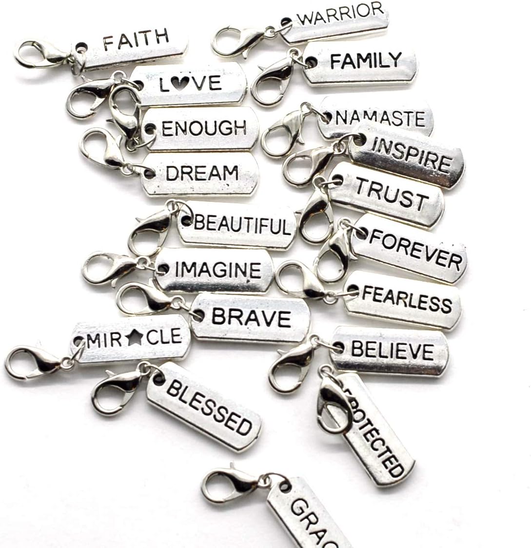 M&T 20PCS Silver Tone No-Repeat Words Clip-On Charms Pendants, Jewelry DIY Supply Wholesale C25