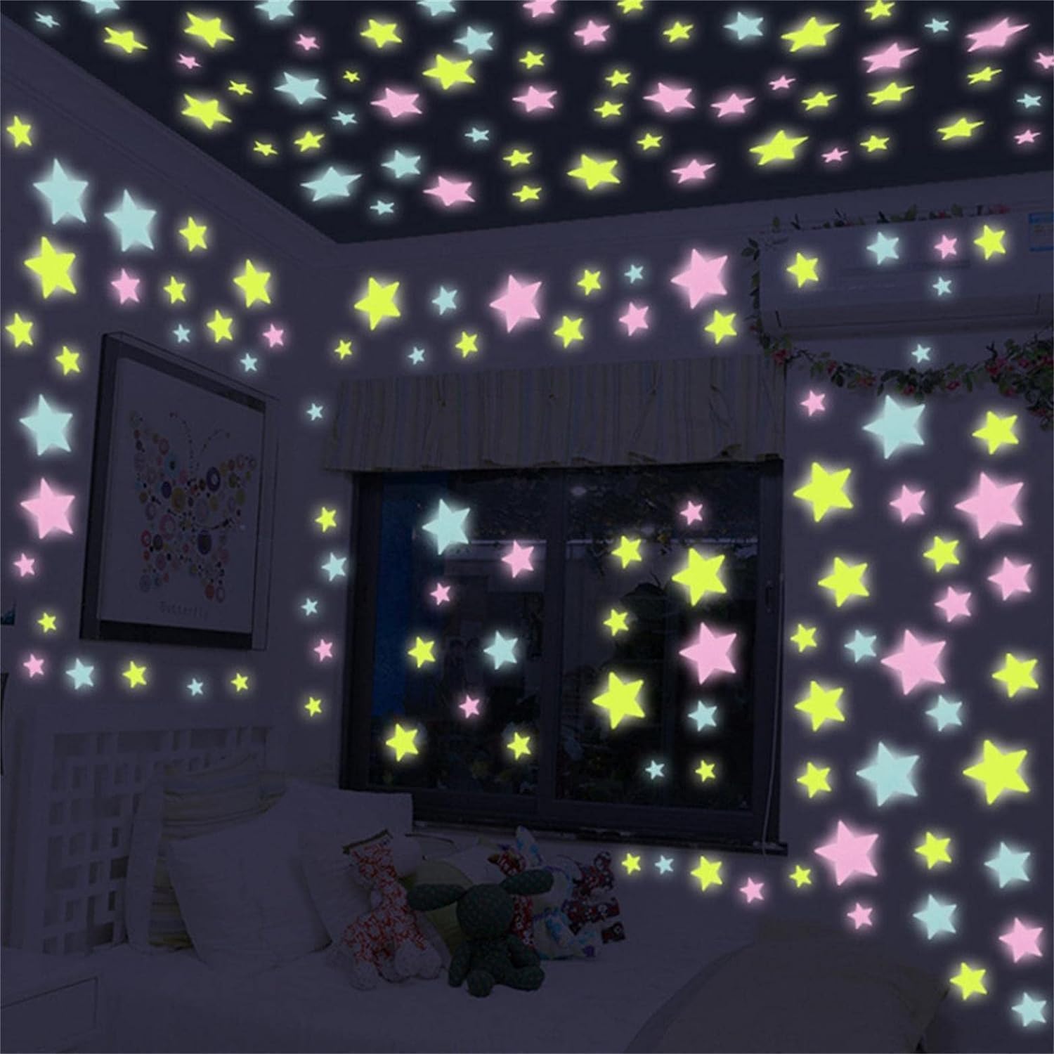 Wwyan White 50 Pcs Multicolor Glow In The Dark Luminous Stars Fluorescent Noctilucent Plastic Wall Stickers Murals Decals For Party Supplies Home Art Decor Kids Bedroom Room Decorations