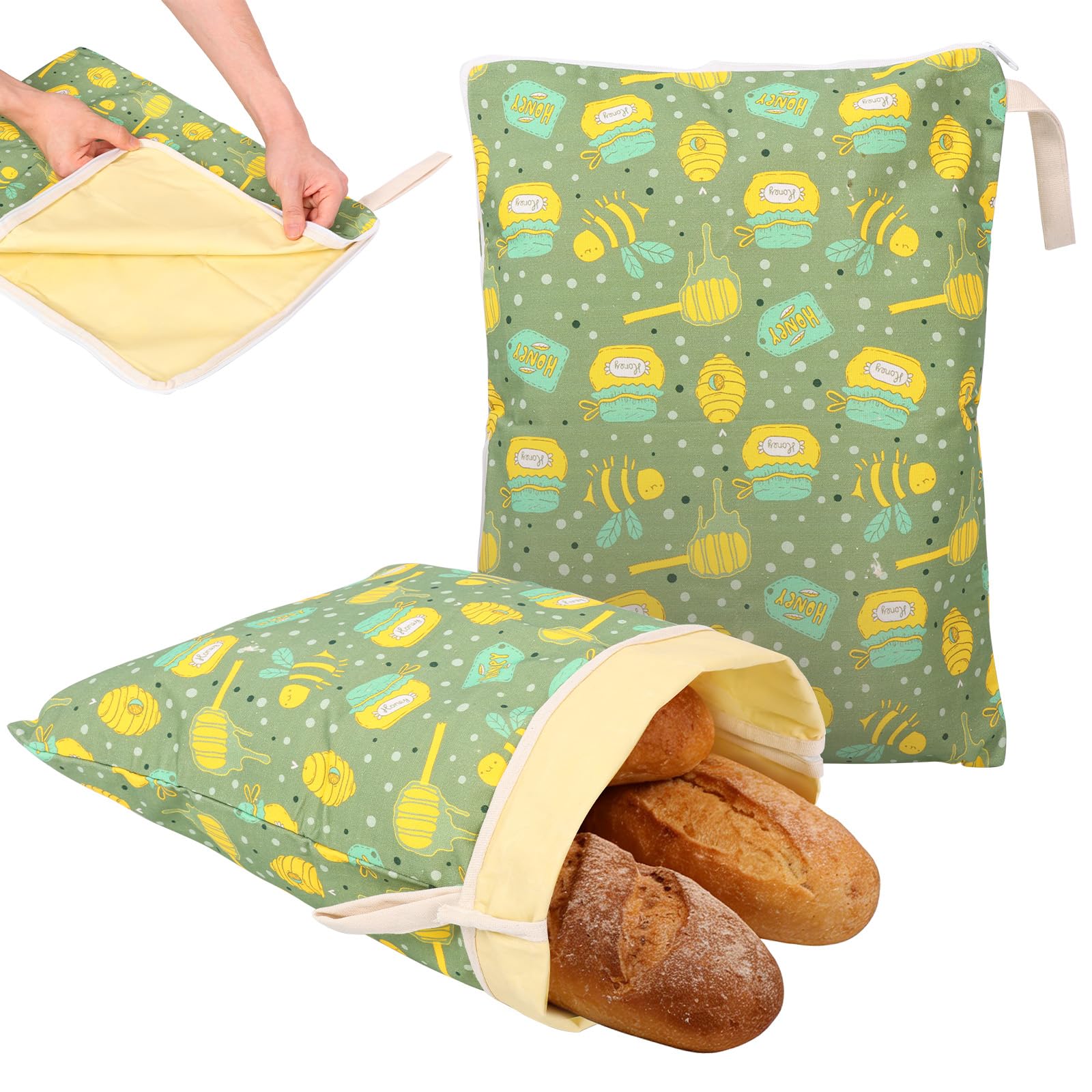 Guijzsltrg Bee Jar 2Pack Reusable Beeswax Bread Bags For Freezer & Refrigerator 13X17inch Natural Organic Beeswax Sourdough Bread Storage Bags With Zipper Freshness Keeper For Homemade Bakery Essentials