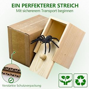 PARNIXS Holz Überraschung Spinne Trick Box - Handgefertigte Box mit Spinnen, gefälschte realistische Spinnen Spielzeug, lustige Narren Tag oder Geburtstag Überraschung Spielzeug und Trick Geschenk - Image 4