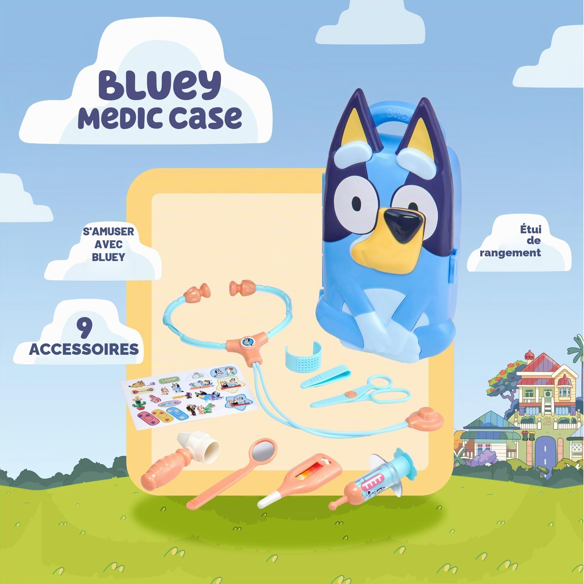 HTI Bluey's Medic Case | Comprend plus de 10 accessoires avec étui de transport | Kit médical d'urgence pour enfants | Jouets éducatifs pour jeux de rôle | 3+