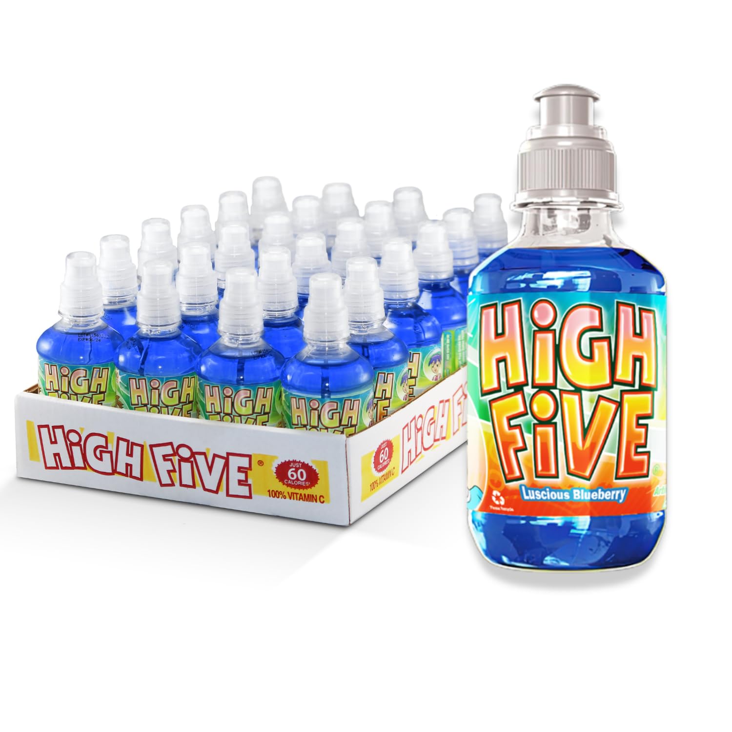 High Five Blueberry Flavored Juice Drink – 10.1 oz Bottles, Naturally Sweetened with Vitamin C, Low-Calorie Fruit Juice Beverages with Spill Proof
