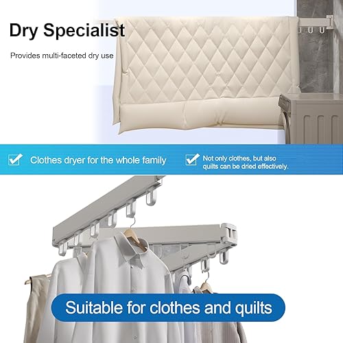 Miniatura 2 de Tendedero plegable (plegable) retráctil, montado en la pared, estante de secado de utensilios que ahorra espacio, adecuado para baños, lavanderías,