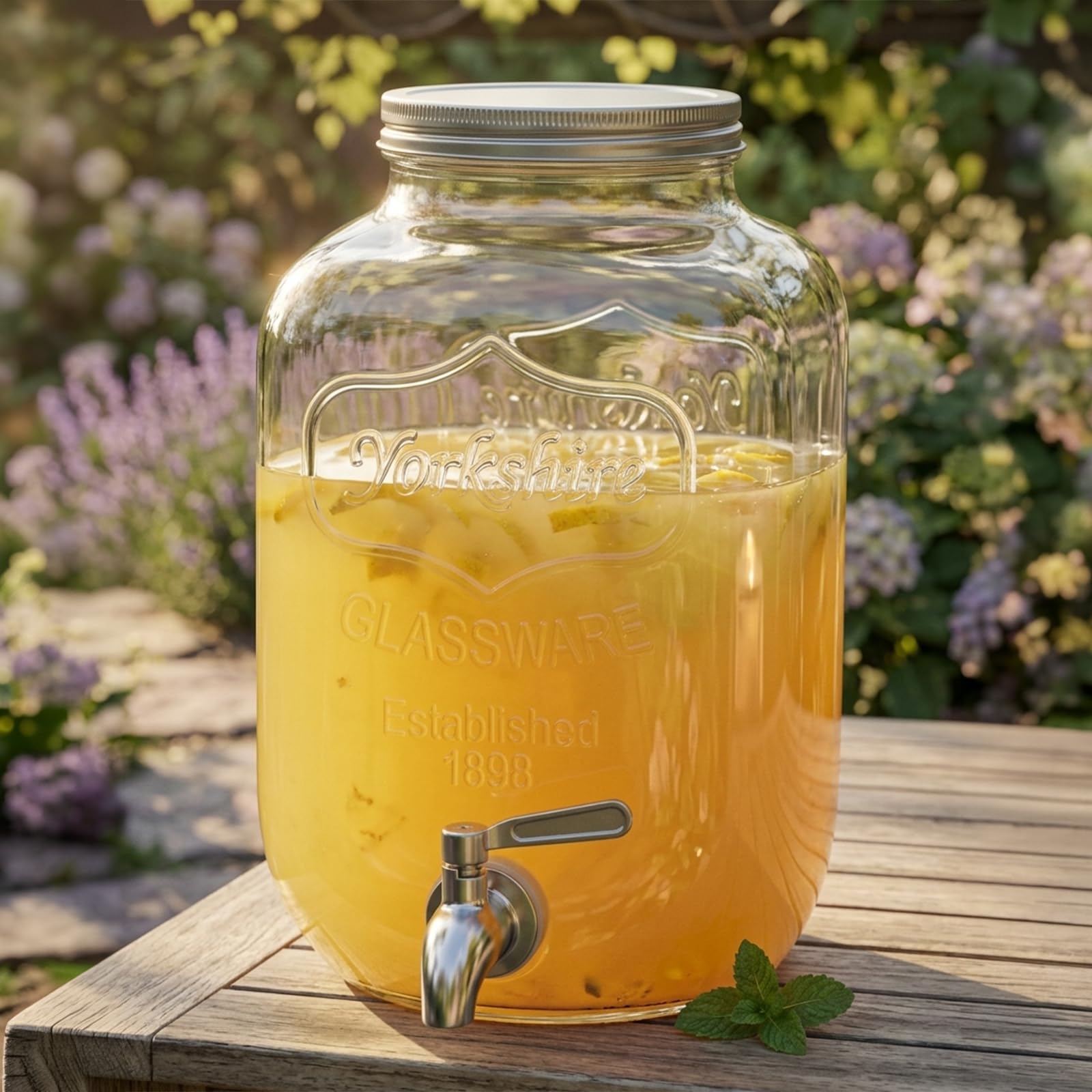 ECHTWERK Retro Getränkespender 5L, Glas, Robuster Limonadenspender mit luftdichtem Zapfhahn und Metalldeckel, ideal für Kaltgetränke auf Partys, Buffets & Feste