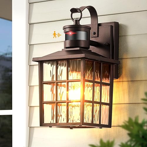 VIANIS ORB - Luces exteriores con sensor de movimiento para montaje en pared, linterna exterior impermeable del atardecer al amanecer para casa,
