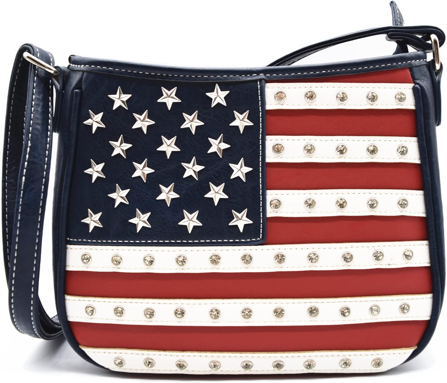 WESTERN ORIGIN American Flag Stars and Stripes Studs Crossbody Handbag USA Patriotic Women Purse Leather Single Shoulder Bag