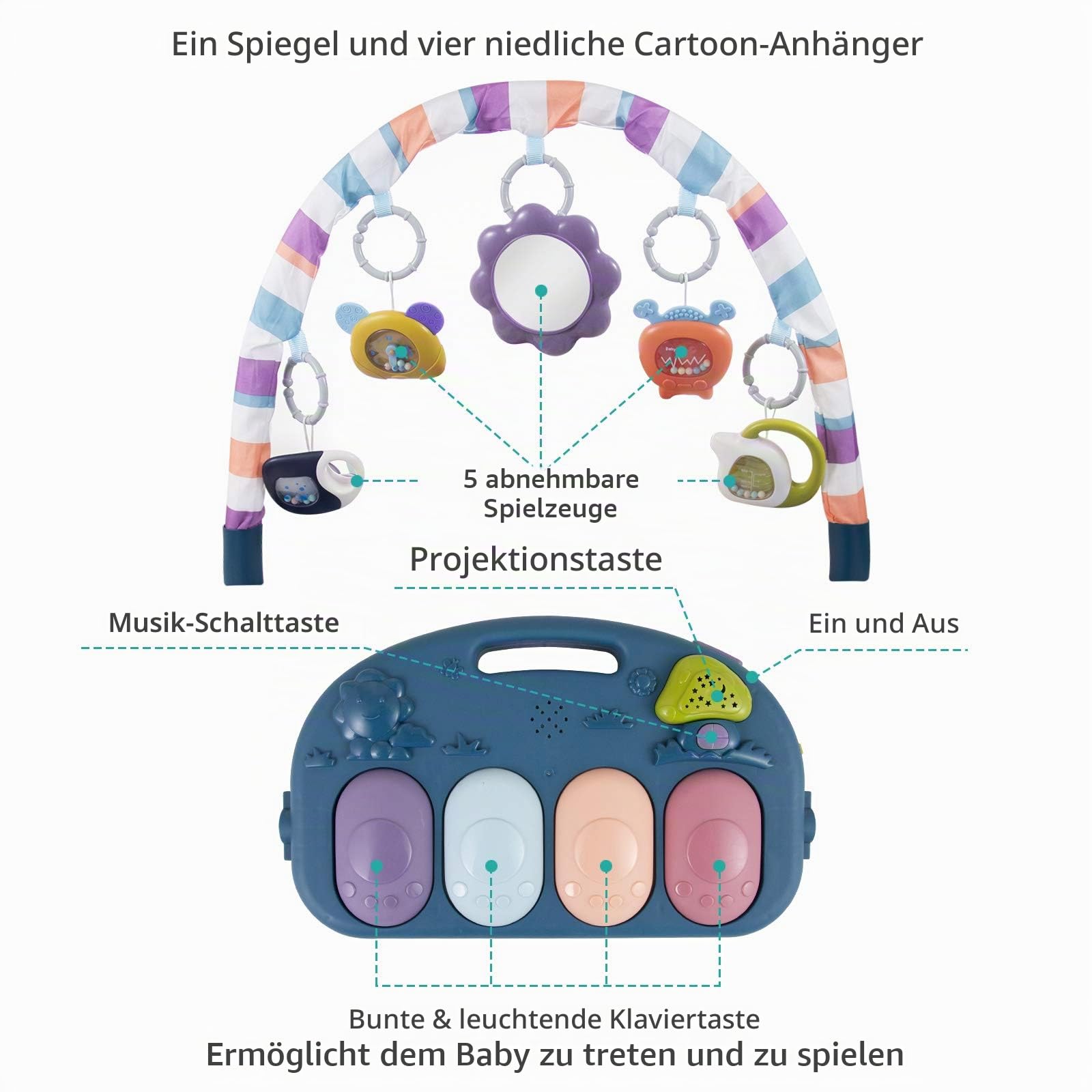 caterbee Baby Piano Gym Spielmatte, Neugeborenes Aktivitätsspielzeug mit Klavier, Spielmatte Activity Gym für Kleinkind (Rosa)
