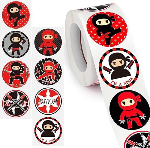 500 pegatinas de Ninja Roll con temática de Ninja Warrior Ninja rollo de pegatinas redondas de vinilo para niños, adolescentes, suministros de