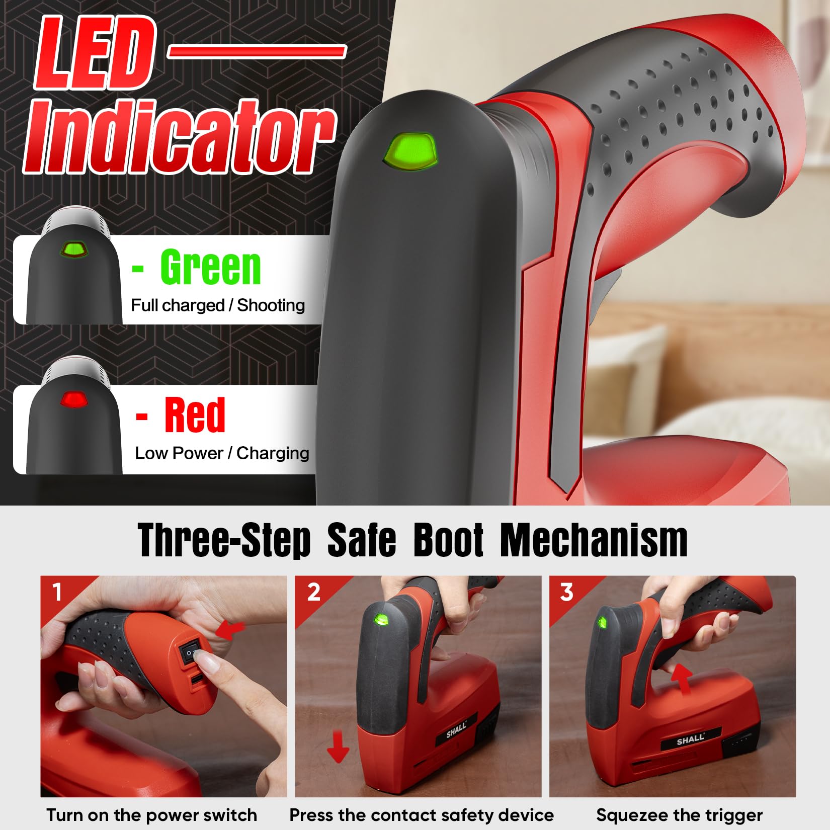 SHALL 4V Cordless 3in1 Brad Nailer/Stapler Kit, Cordless Decorative Stapler with 2500 Staples,Pistola de grapas eléctrica 3 en 1