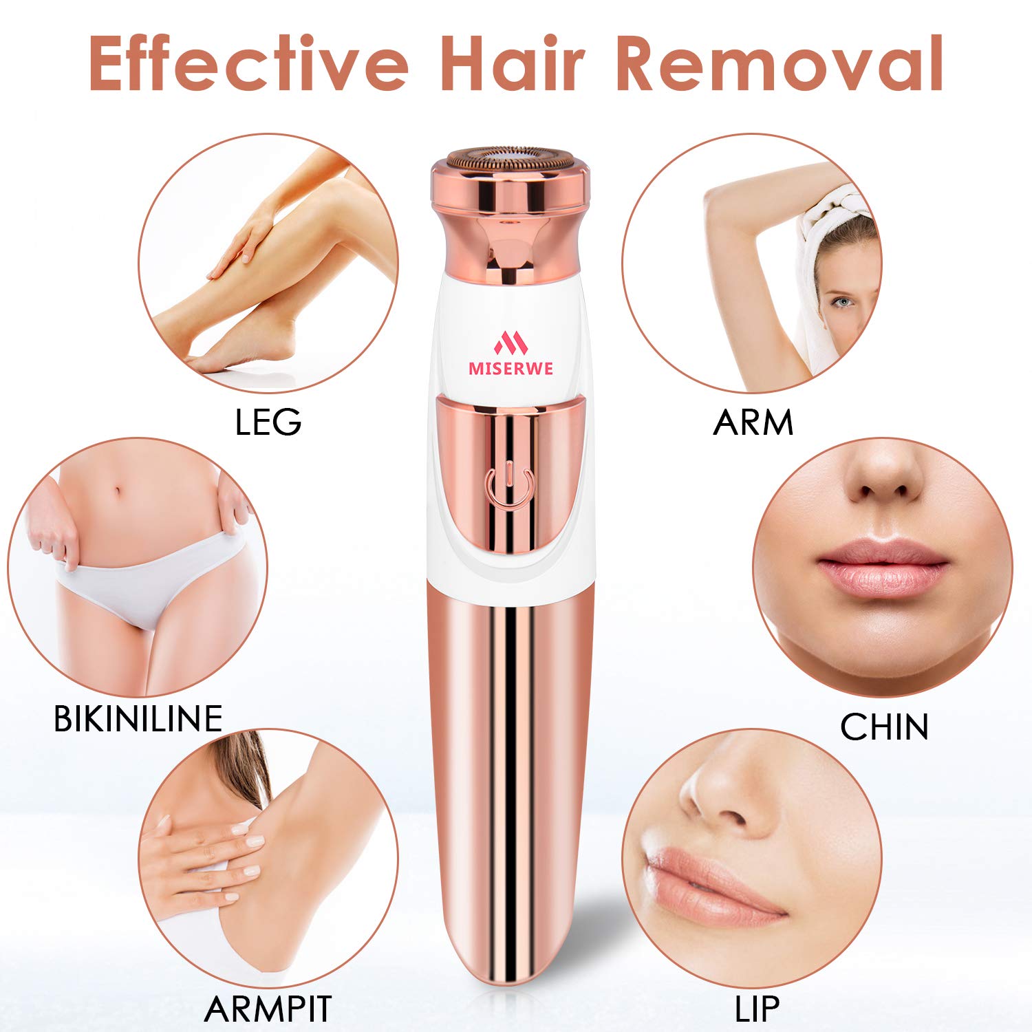 Miserwe Women's Painless Hair Remover Facial Hair Removal Painless Hair Trimmer Shaver Waterproof for Facial Bikini area Body Hair, Gold 3