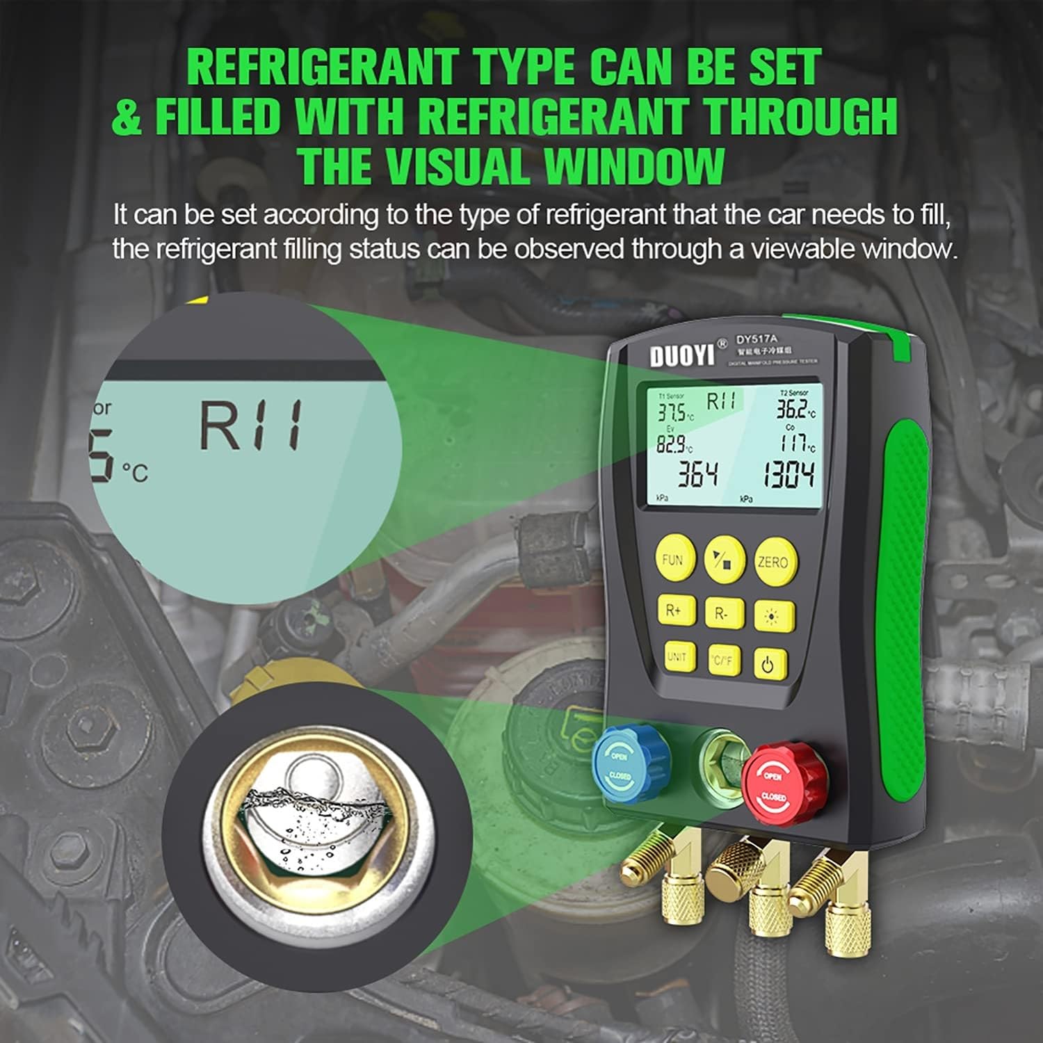 AC System - Manómetro digital con 60 perfiles precargados, incluyendo para R134a R22 R12 R502 R410A R404A R32 R407C (A)