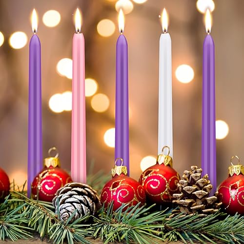 Miniatura 4 de 30 velas de Adviento de Navidad, velas cónicas de Navidad, corona de adviento de Navidad, candelabro, púrpura, rosa, blanco, velas para Navidad,