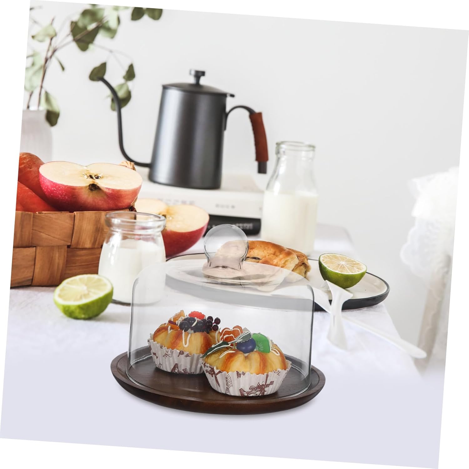 PRETYZOOM 1 Set Elegant Cake Stand with Glass Dome Lid for Fruit Cheese Dessert Display Stylish Transparent Food Cover with Tray for Parties and Events