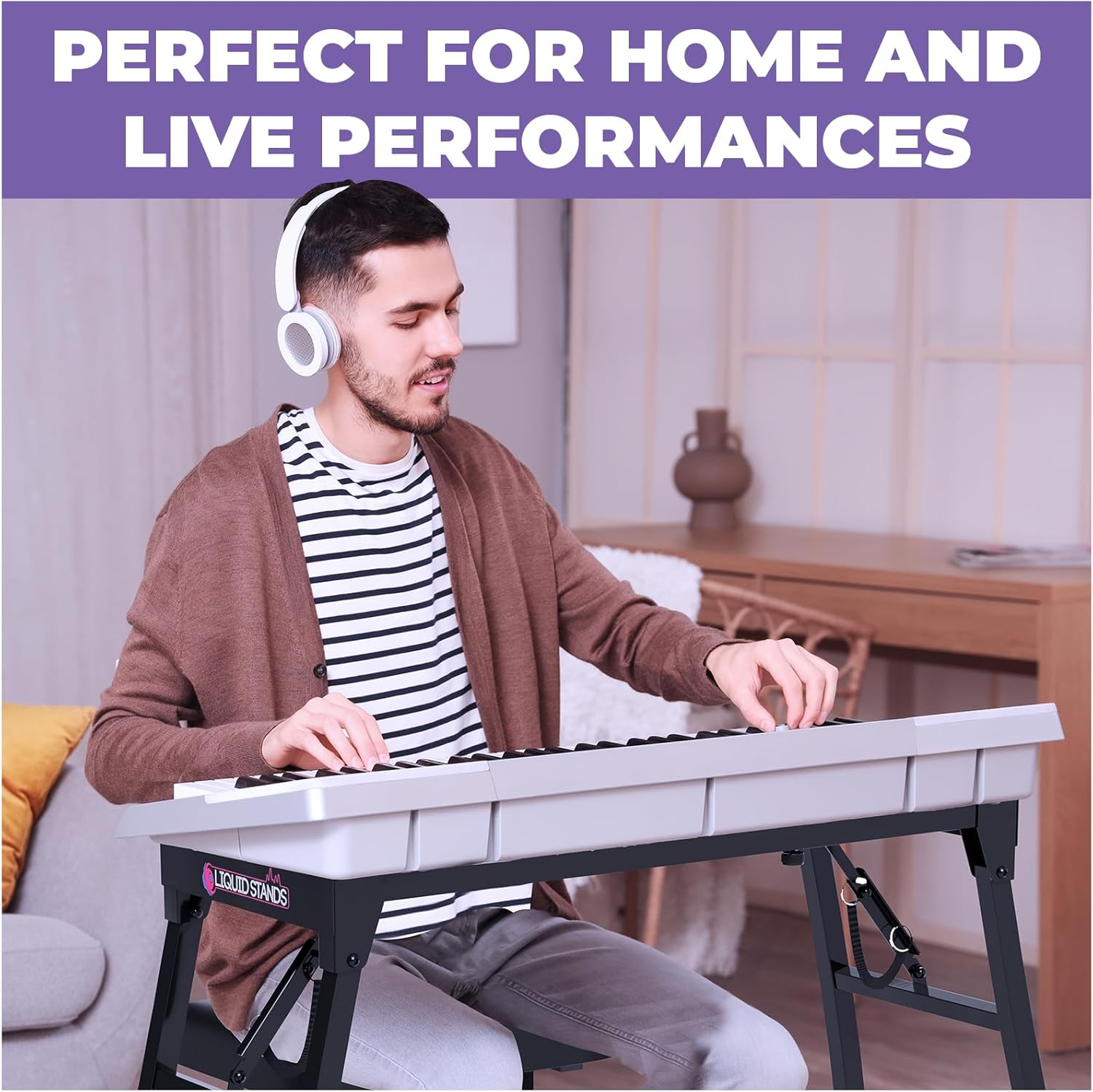 Liquid Stands Collapsible Piano Keyboard Stand and Piano Bench Stool - Adjustable and Portable Heavy Duty Music Stand for Kids & Adults - Fits 54-88 Key Electric Digital Keyboard Piano Stand and Seat