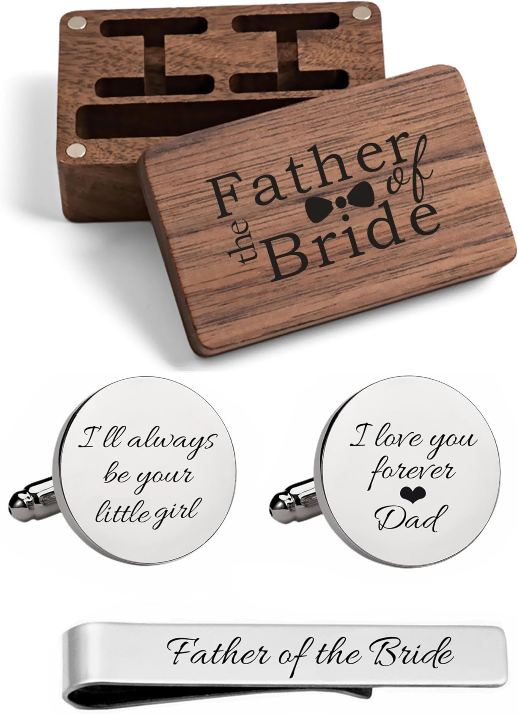KooerPersonalized Engraved Cuff Links Tie Clip Set Custom Engrave Phrase Wedding Cufflinks Jewelry Gift for Father Dad Of all the Walks We've taken This one is my Favorite