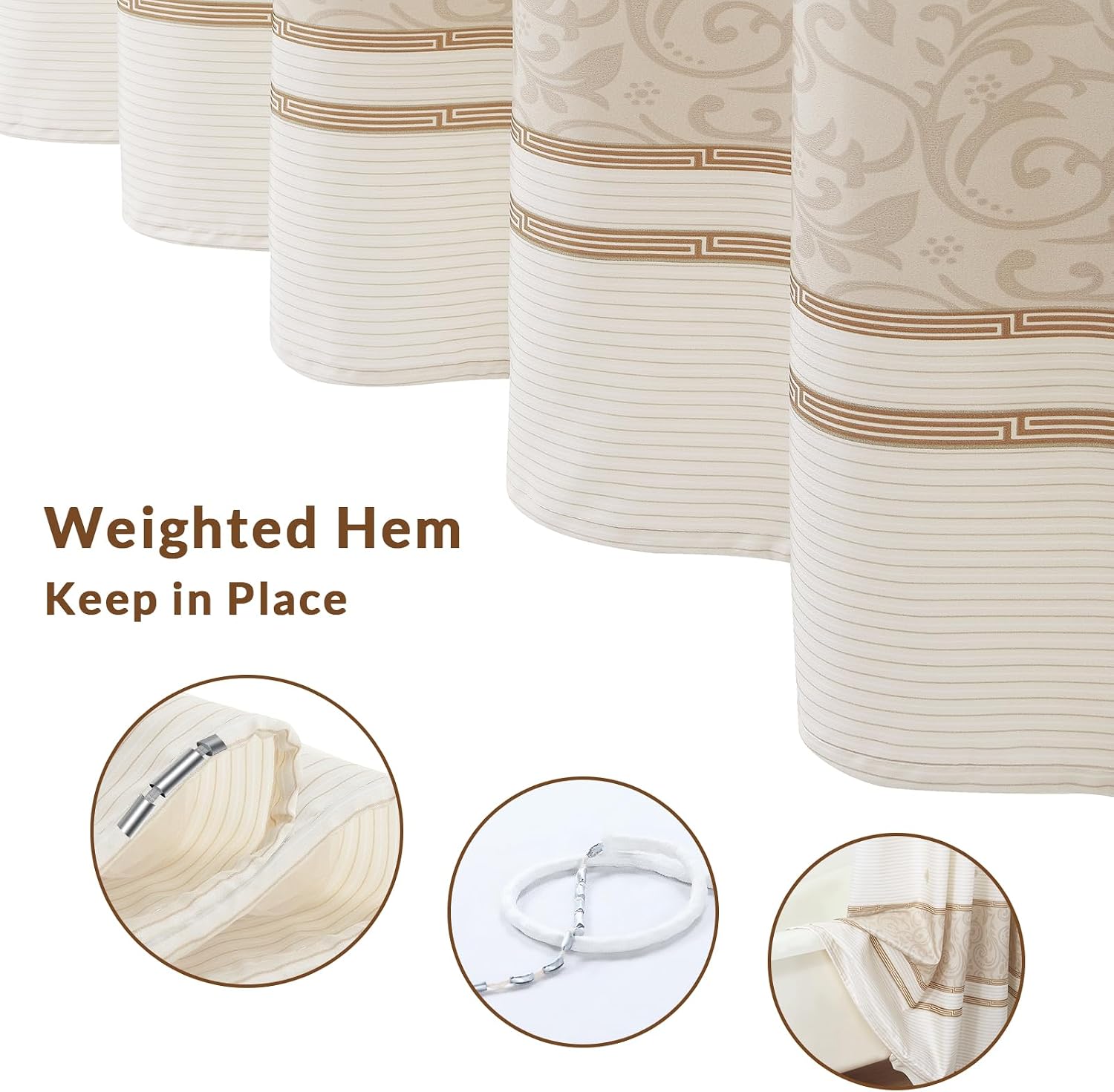 Brown Shower Curtain Beige Tan Damask Fabric Waterproof Standard 72x72